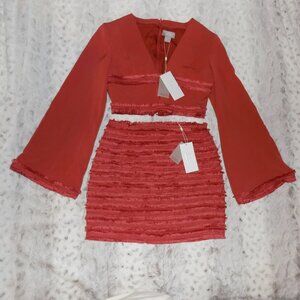NWT Finders Keepers Orange Fringe Crop Top and Skirt Set